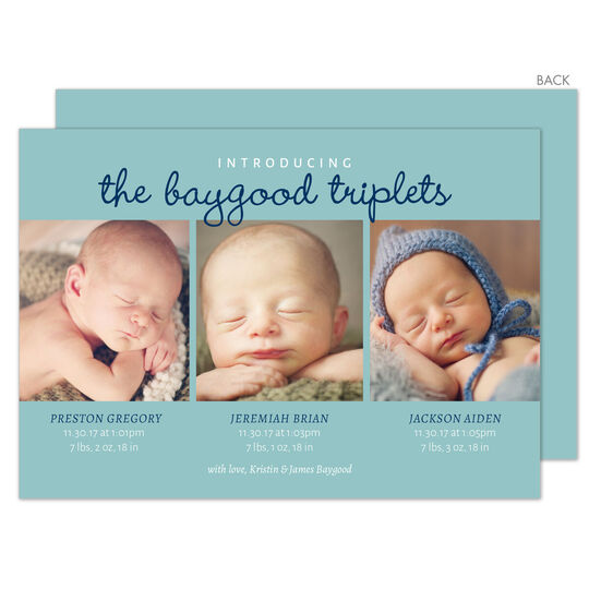 Lagoon Introducing Triplets Photo Birth Announcements